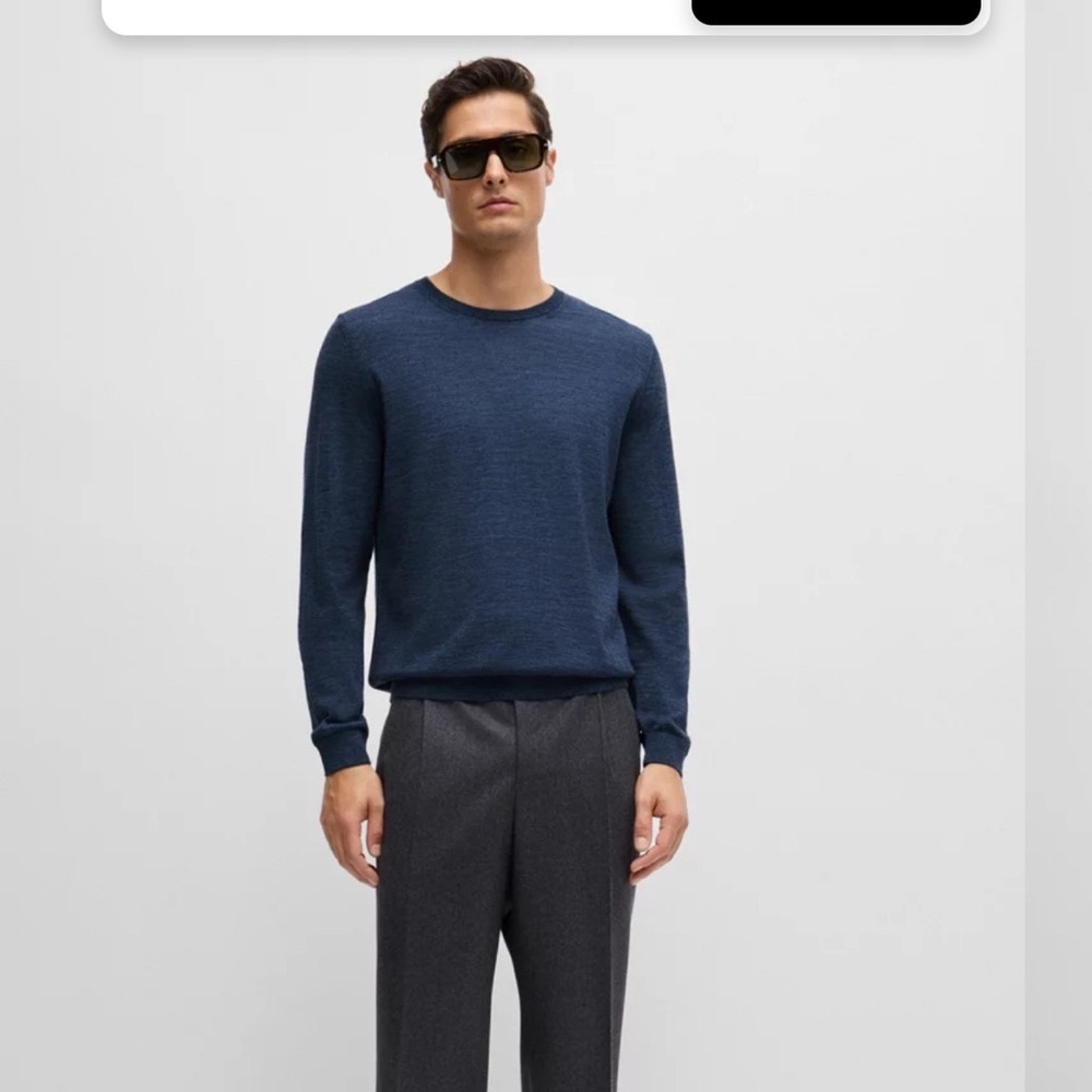 Men’s BOSS SLIM-FIT SWEATER IN VIRGIN WOOL WITH CREW NECKLINE - blue - sized M